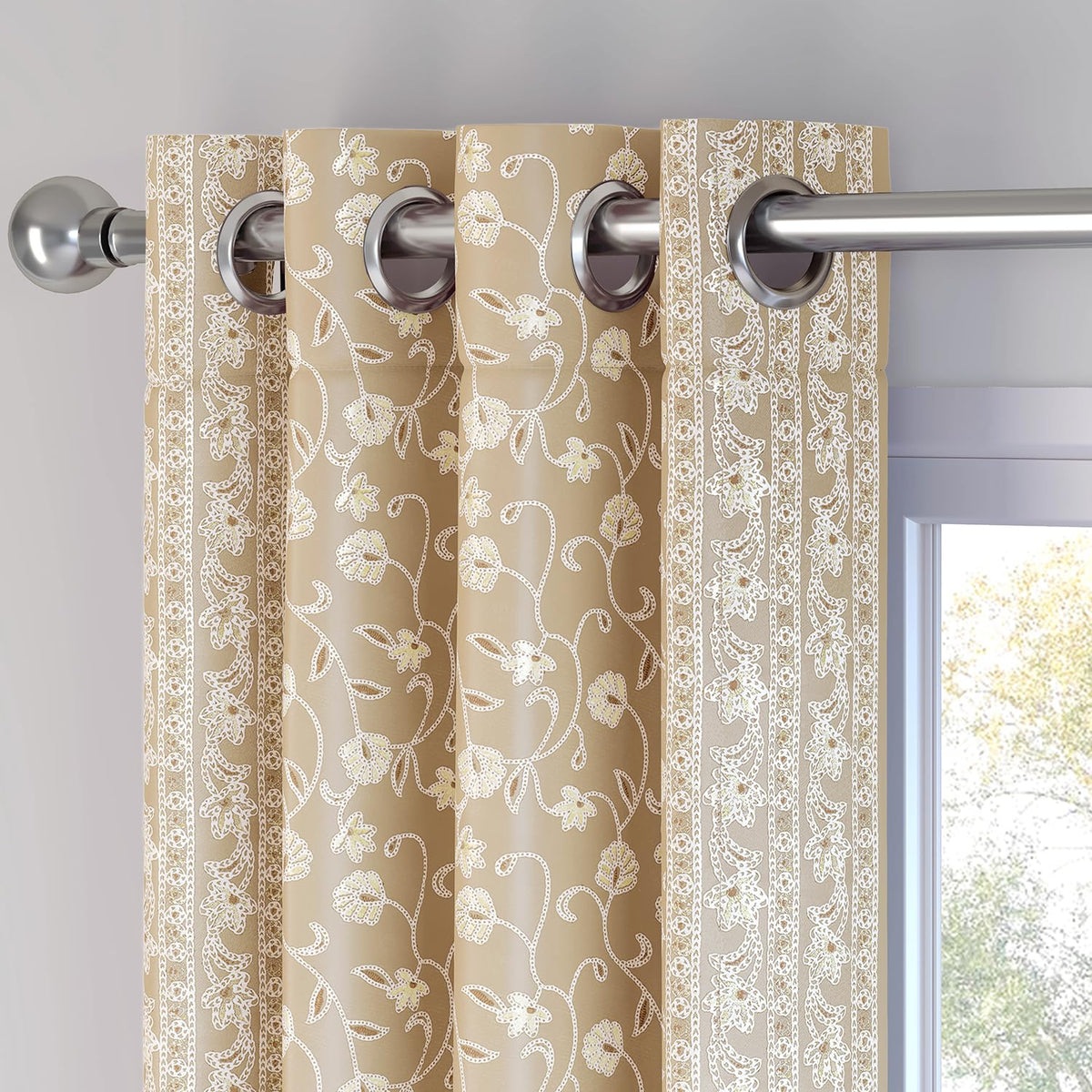 HOKIPO Shahi Bagh Eyelet Curtains, 7 Feet Long - Sand Beige - image 7