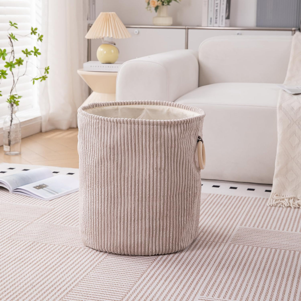 Folding Laundry Bag for Clothes Hamper, Collapsible Storage Basket, 43 x 35 x 35 cm Cream