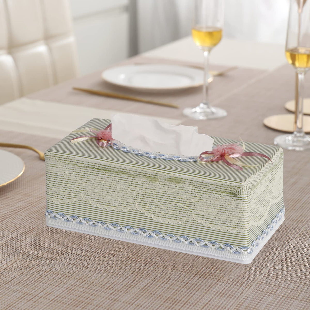 Plastic Tissue Box Holder, Striped Green