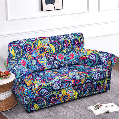 Printed Stretchable Sofa Slipcover with 1/2/3 Pc Separate Seat Cushion Cover for each 1/2/3 Seater, Saphire Boho Carnival