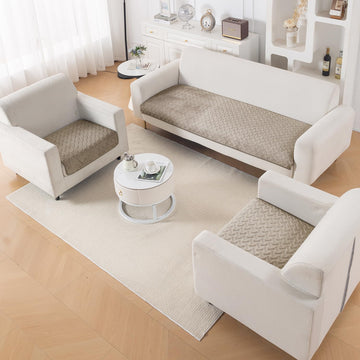 Premium Velvety Quilted Softline 5-Seater Sofa Cover (3+1+1), Latte Brown