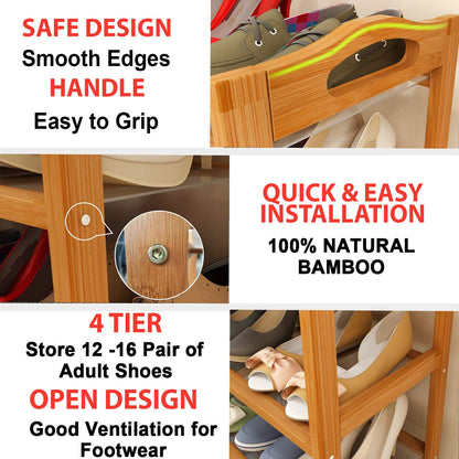 Bamboo 3/4/5 Tier Shoe Racks Slipper Stand Chappal Storage Organizer Utility Racks