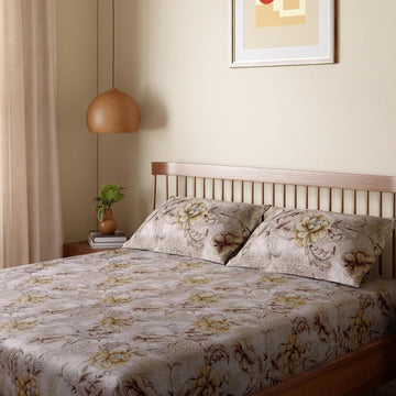 HOKIPO King Size Cotton Bedsheet, 2 Pillow Covers, Chestnut & Mustard - image 1
