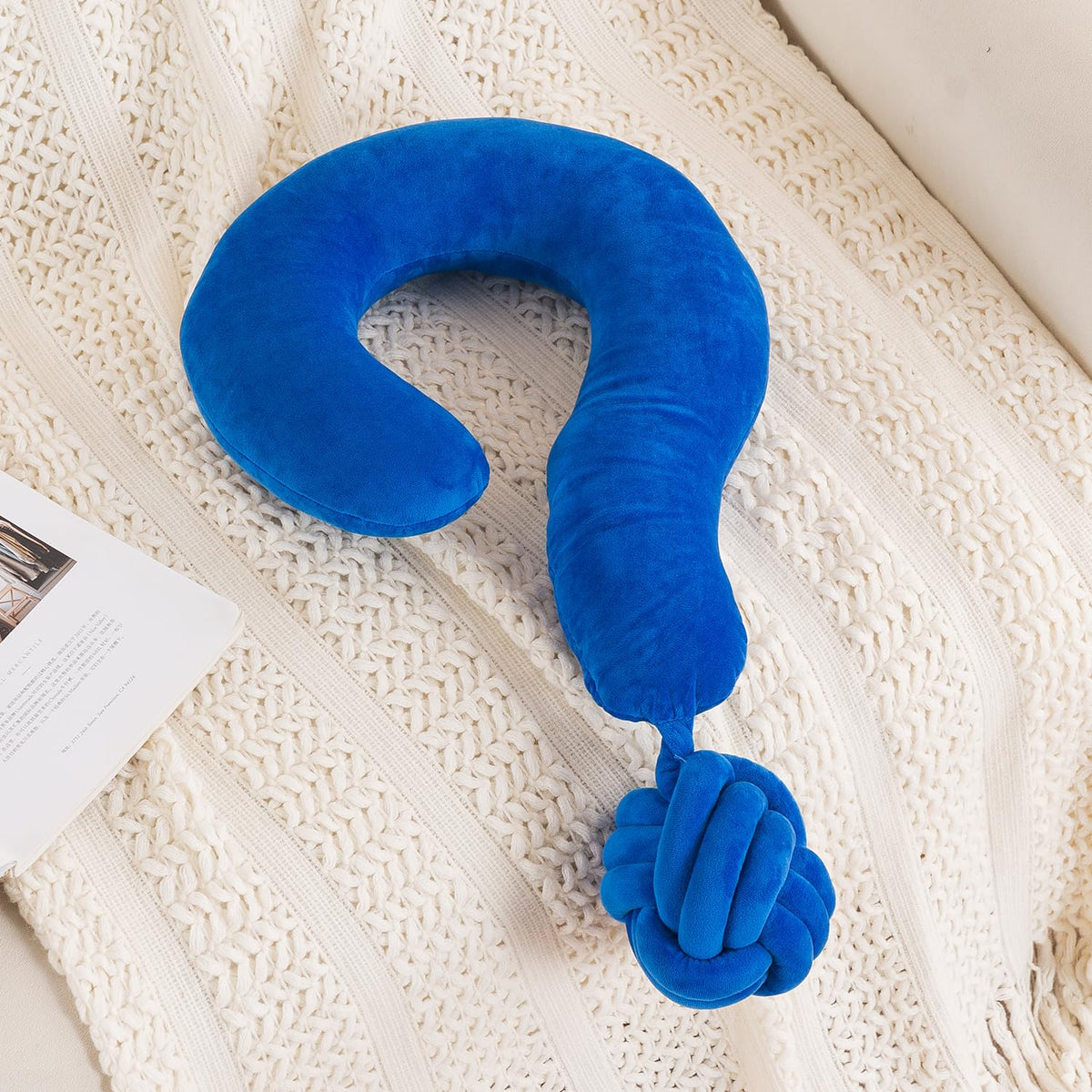 HOKIPO Large Question Mark Neck Pillow for Travel & Home, Blue