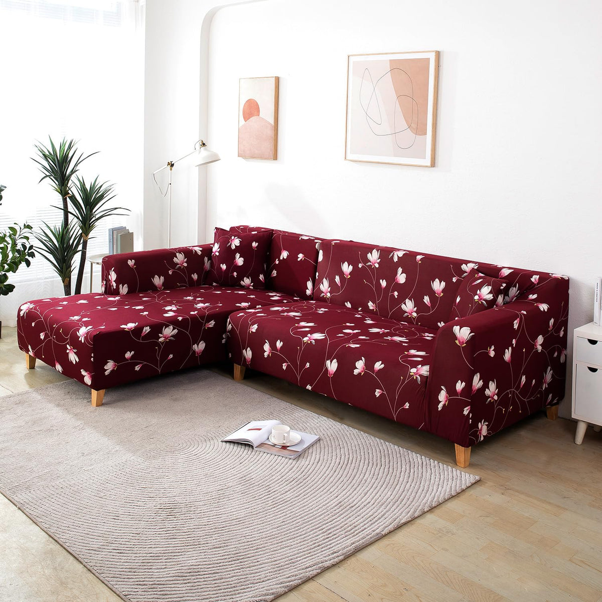 Wine Red Flowers Print zippered square sofa pillow covers