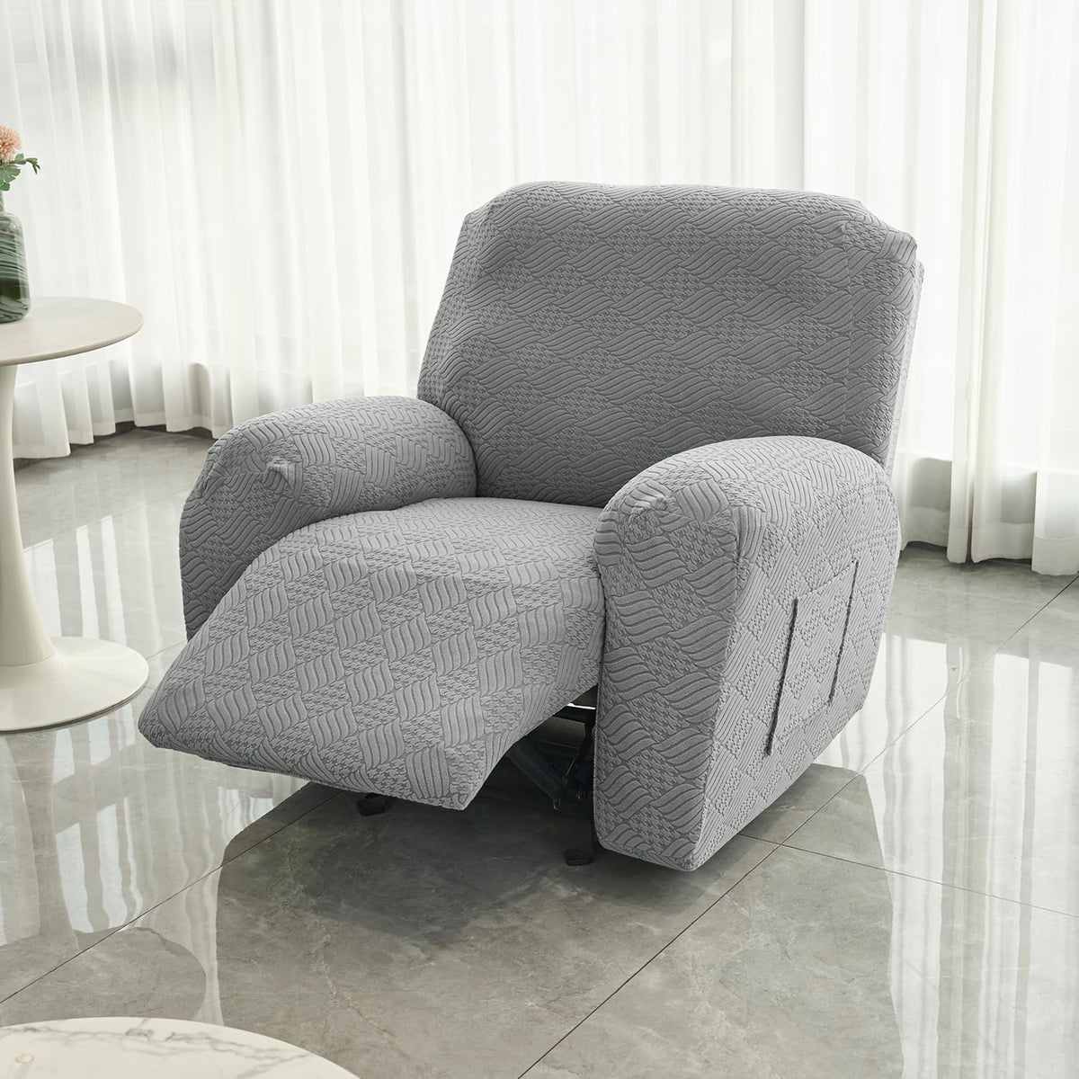 Buy Light Grey Colour Jacquard Recliner Chair Cover