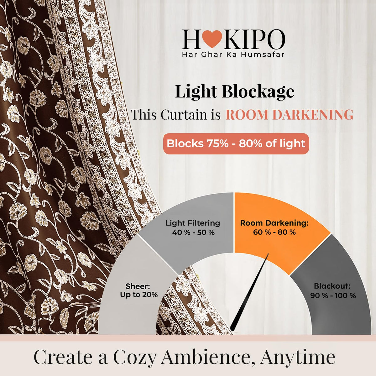 HOKIPO Shahi Bagh Eyelet Curtains, 7 Feet Long - Chocolate Brown - image 5
