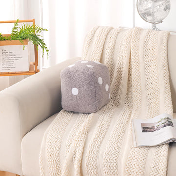 HOKIPO Dice Shaped Plush Cushion for Gaming Room & Kids Decor, 22 cm, Grey