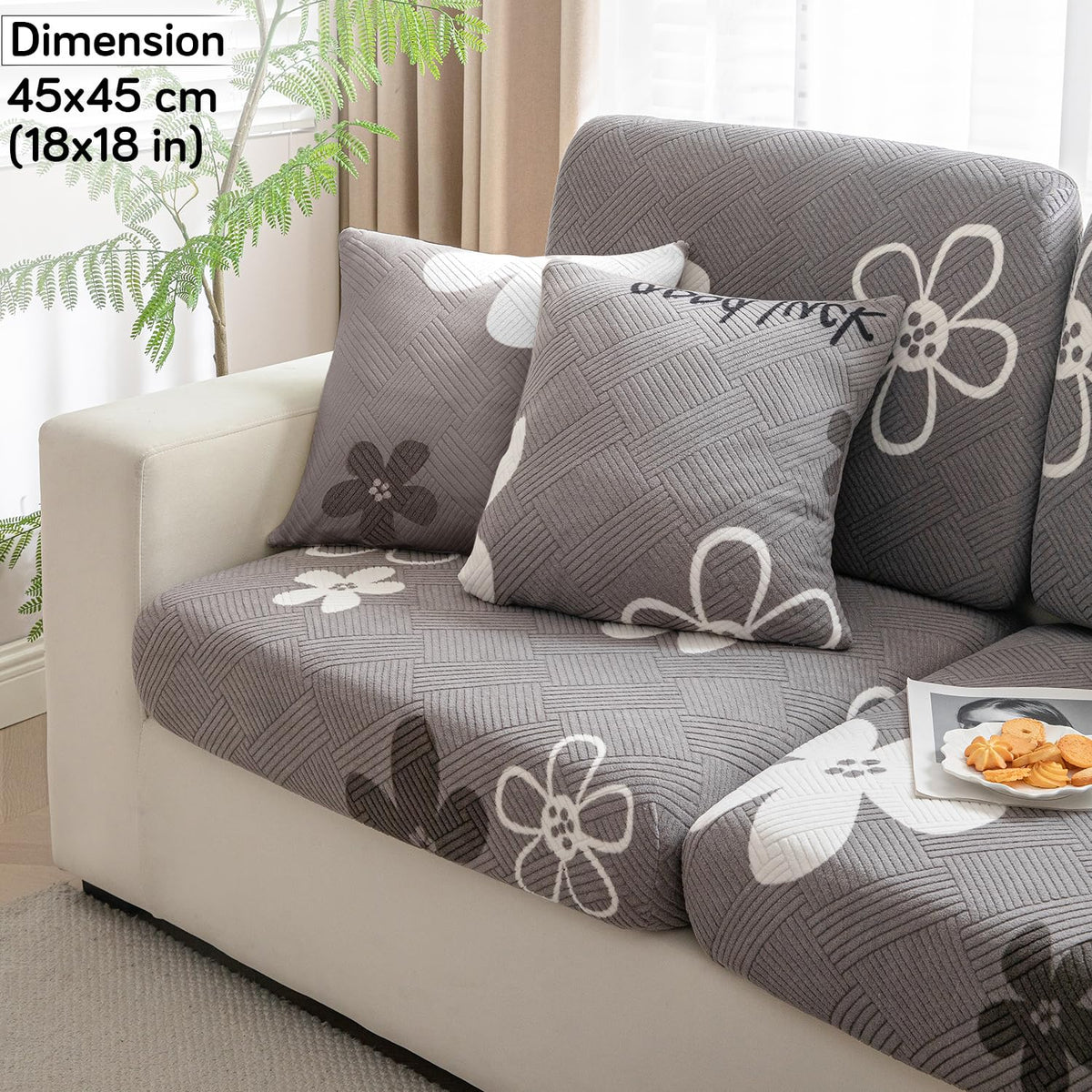 Stretchable Thick Fleece Pack of 2 Cushion Cover 18x18 inch,Moon Grey