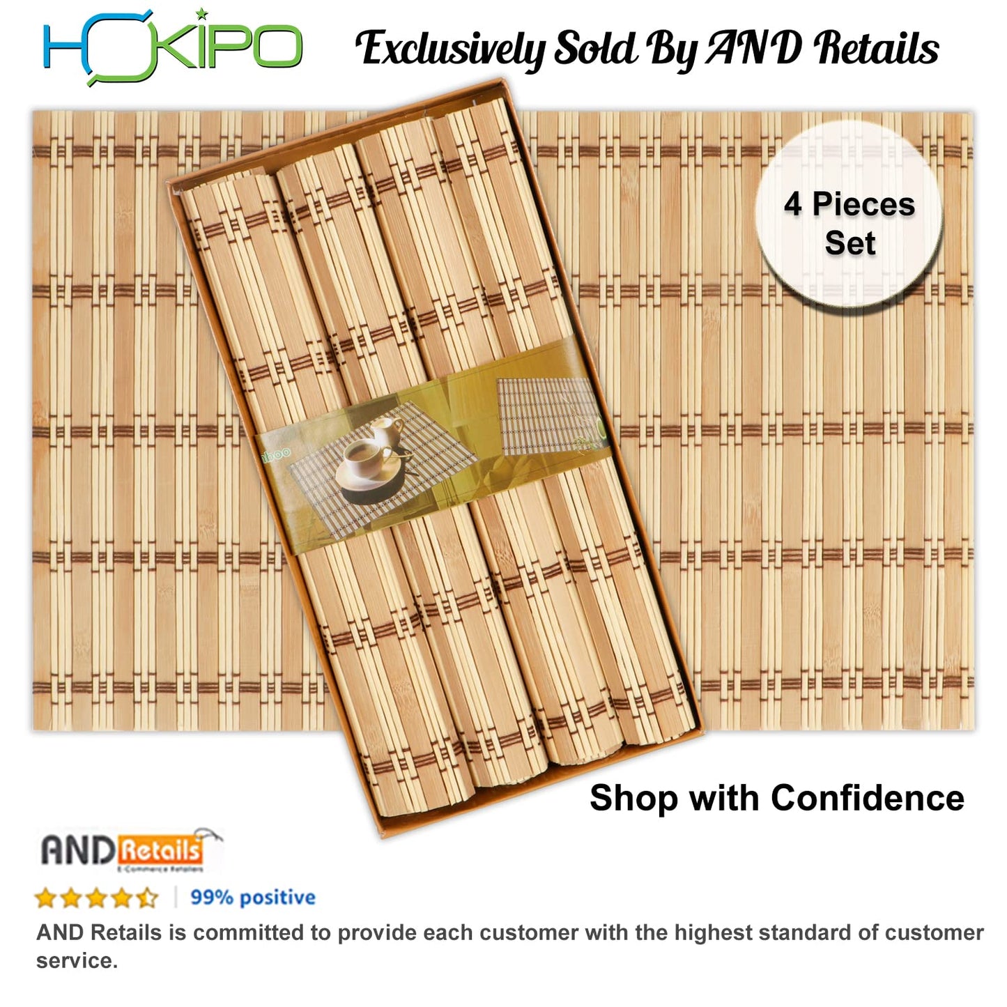 Reversible Bamboo Placemats Set of 4 Table Mats for Dining Table, 45x30 cm