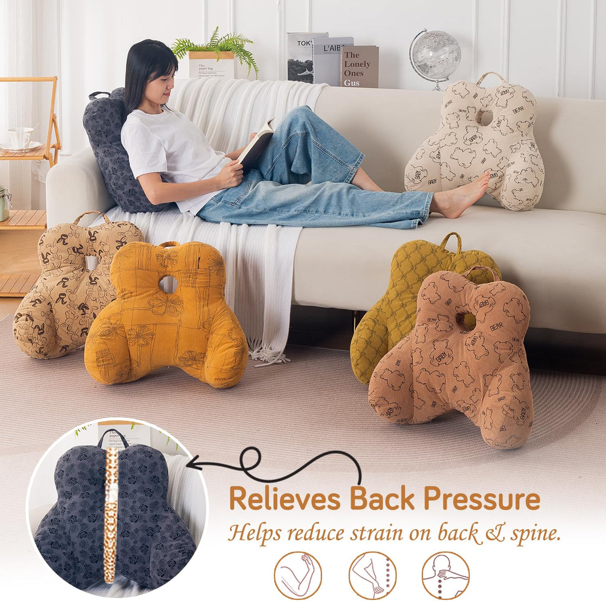 HOKIPO Teddy Lumbar Back Support Cushion, Dark Grey