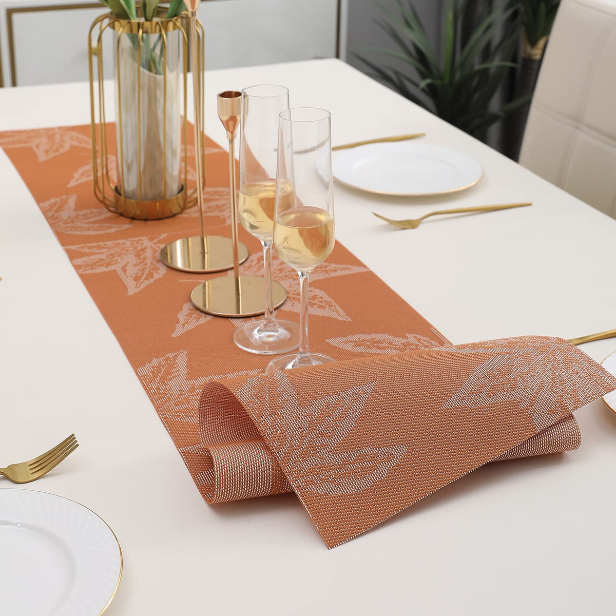 Buy Orange Maple Leaf Colour PVC Table Runner Mat | HOKIPO 