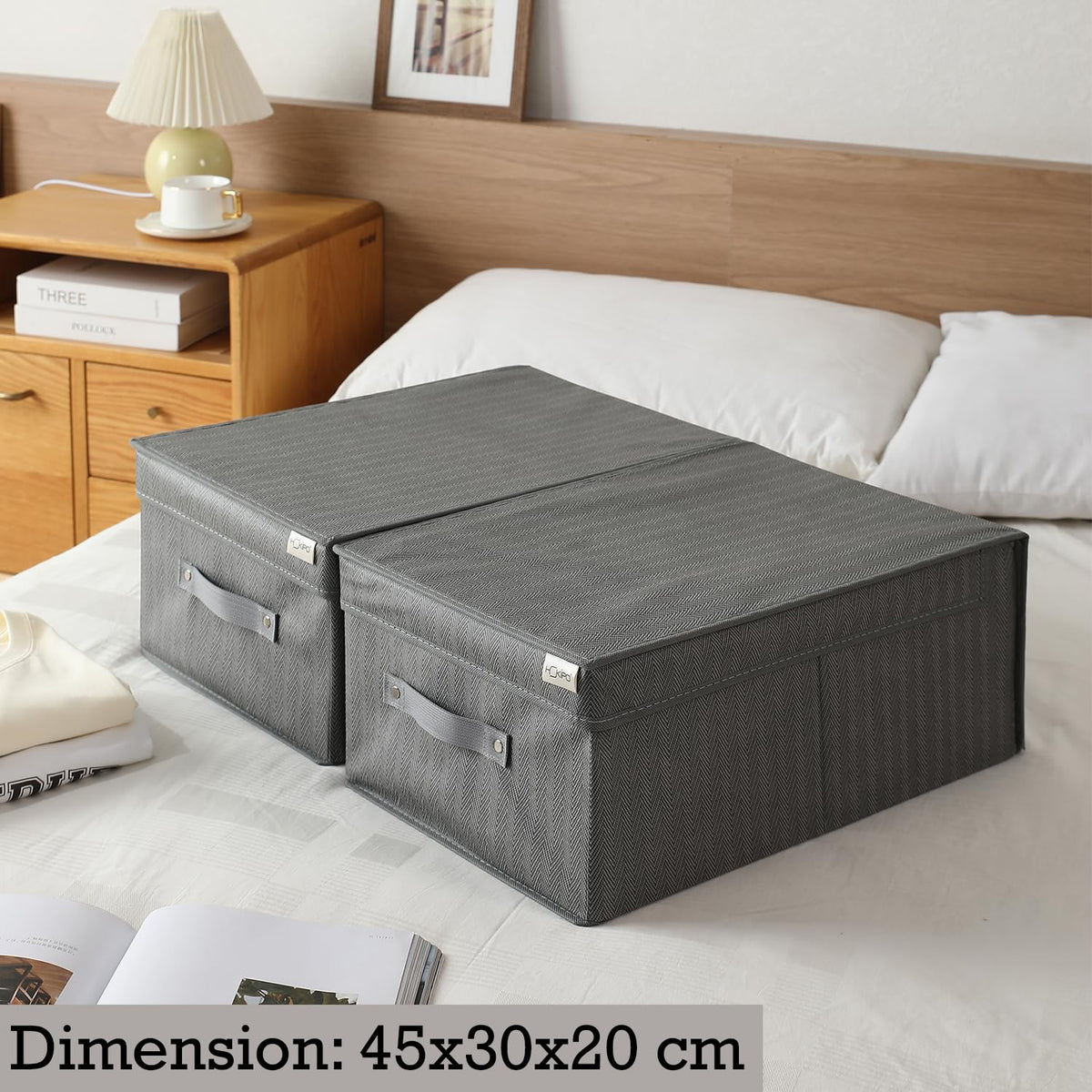 Fabric Cloth Storage Wardrobe Organiser Box With Lid, Size - 45 X 30 X 20 Cm, Grey, Rectangular