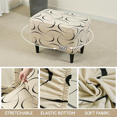 Stretchable 140 GSM Footstool Cover, Natural Beige Abstract Art