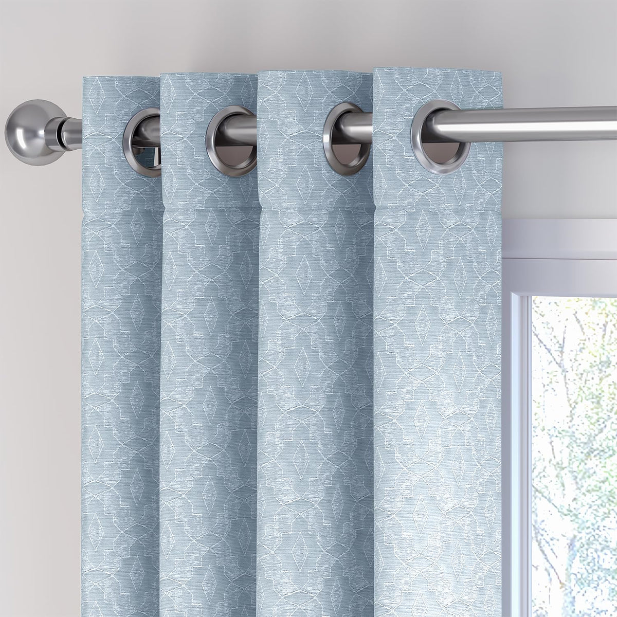 HOKIPO Marrakesh Jacquard Eyelet Curtains, 7 Feet Long - Ice Blue - image 7