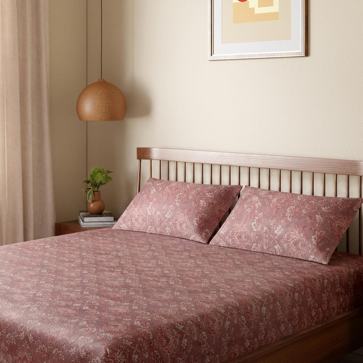 HOKIPO King Size Cotton Bedsheet, 2 Pillow Covers, Reversible, Sage Green - image 11