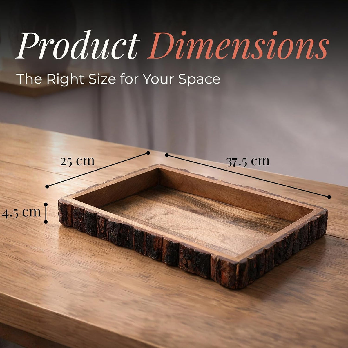 HOKIPO Arbor Mango Wood Serving Tray with Bark Edge, Rectangle 37.5 x 25 cm - image 6