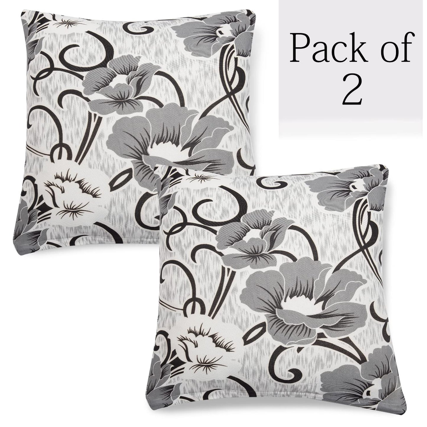 Stretchable Pack of 2 Cushion Cover 16x16 inch,White Grey Flowers