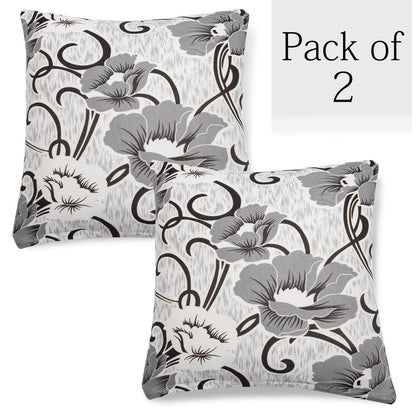 Stretchable Pack of 2 Cushion Cover 16x16 inch,White Grey Flowers