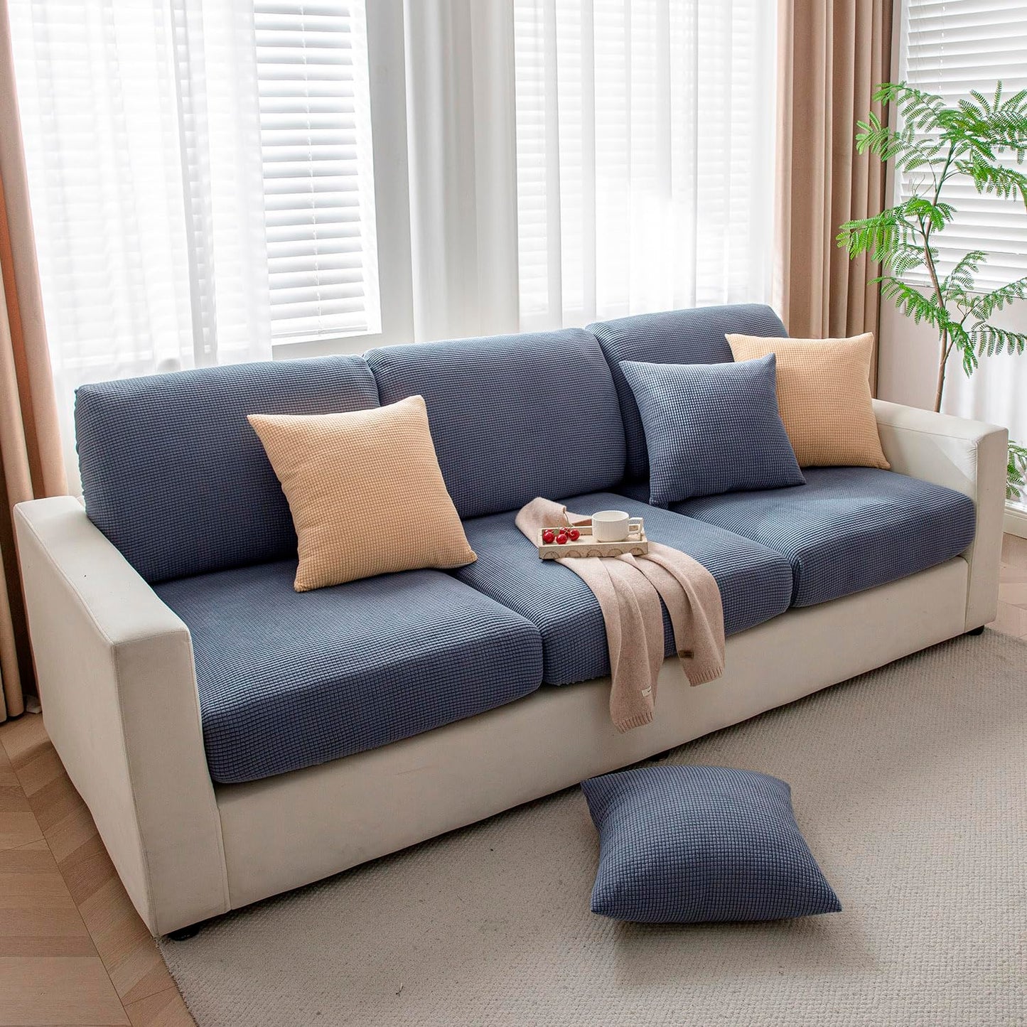Luxurious Dark Grey Colour Grid Jacquard Sofa Pillow Cover