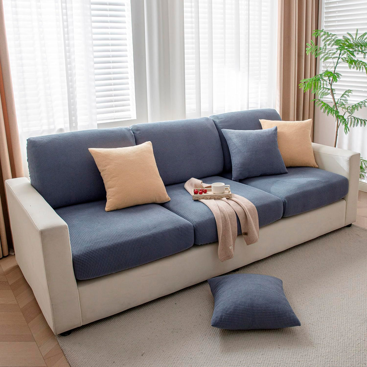 Luxurious Dark Grey Colour Grid Jacquard Sofa Pillow Cover