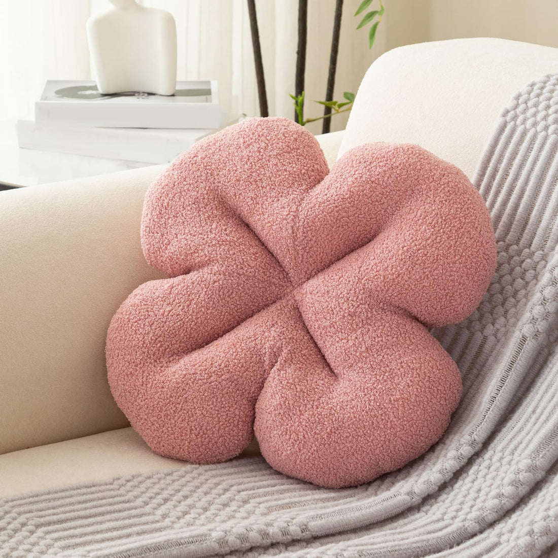 HOKIPO Floral Decorative Throw Pillow for Sofa, Couch & Bed | Soft Plush Flower Cushion | Aesthetic Pillow for Home Décor - 46 cm, Baby Pink (AR-6728-BPNK)