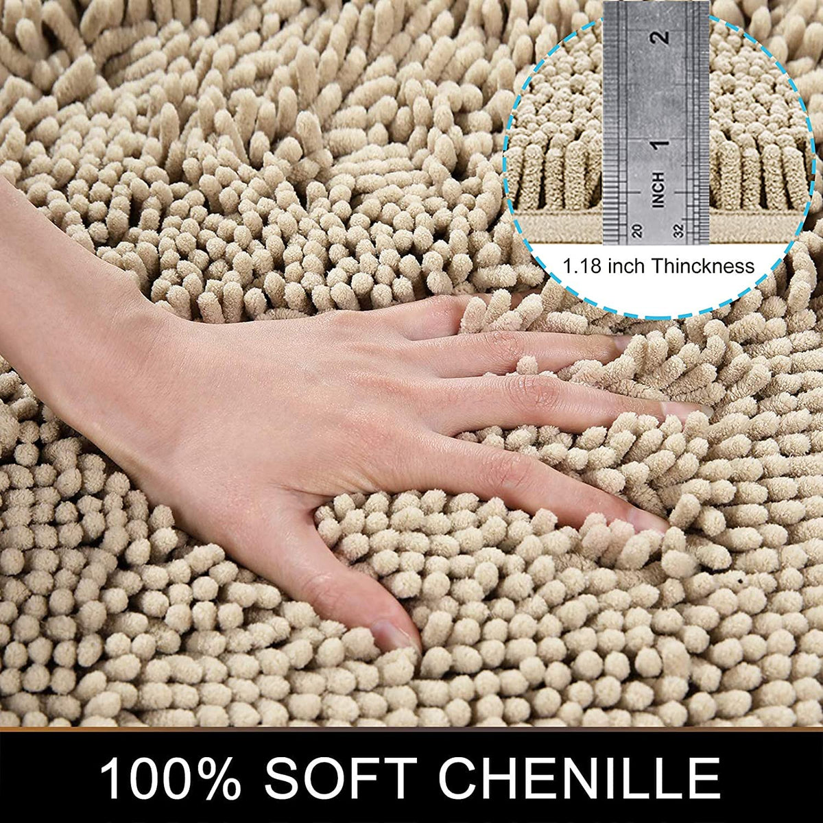 Chenille Luxury Bath Rug, Extra Soft And Absorbent Large Bathroom, Beige