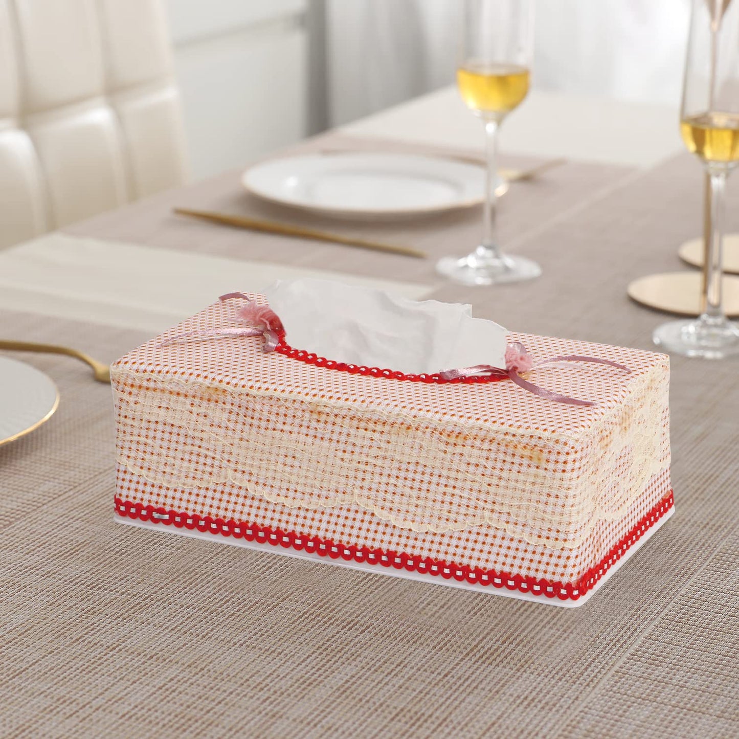 Plastic Tissue Box Holder, Beige, Pink