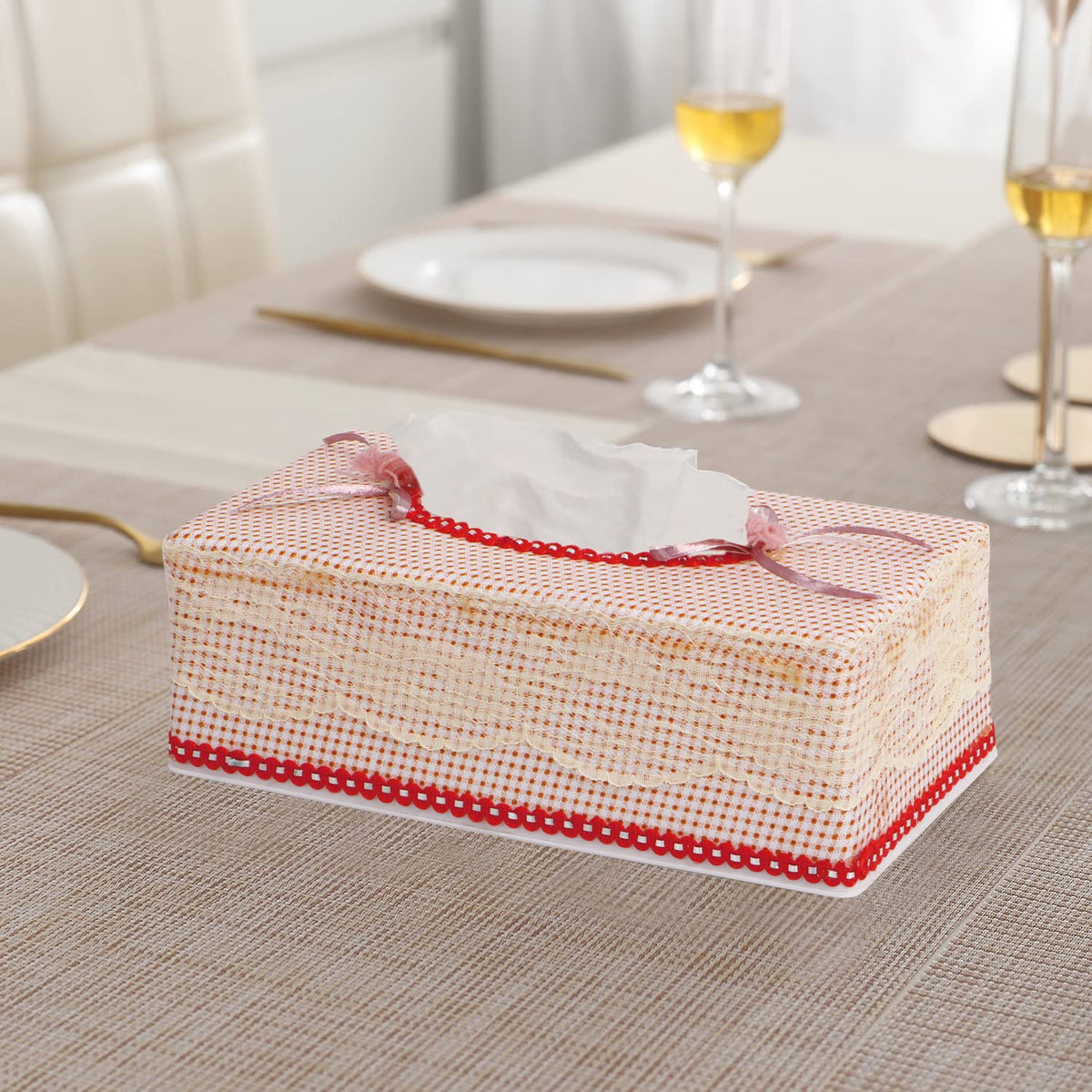 Plastic Tissue Box Holder, Beige, Pink