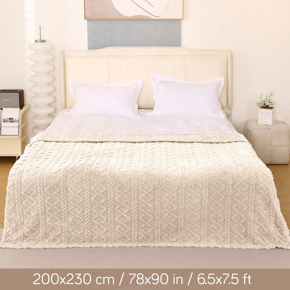 Buy Beige Colour Fleece Throw Blanket Online - Double Bed | HOKIPO