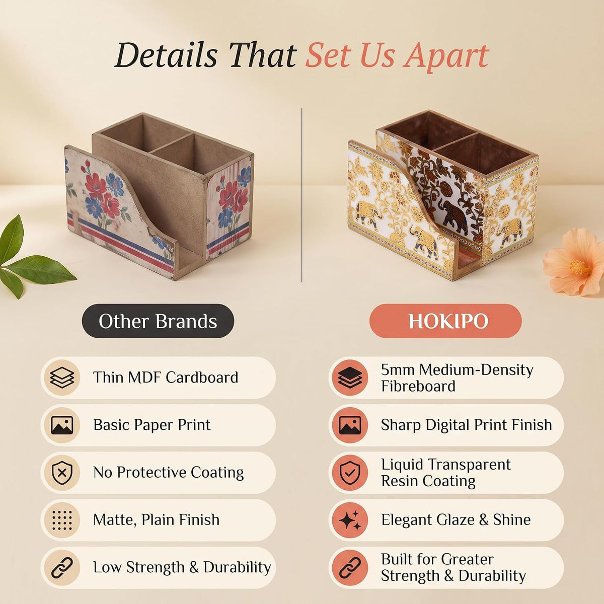 HOKIPO Cutlery Holder with Napkin Stand, Engineered Wood, Royal Gulistaan - image 4