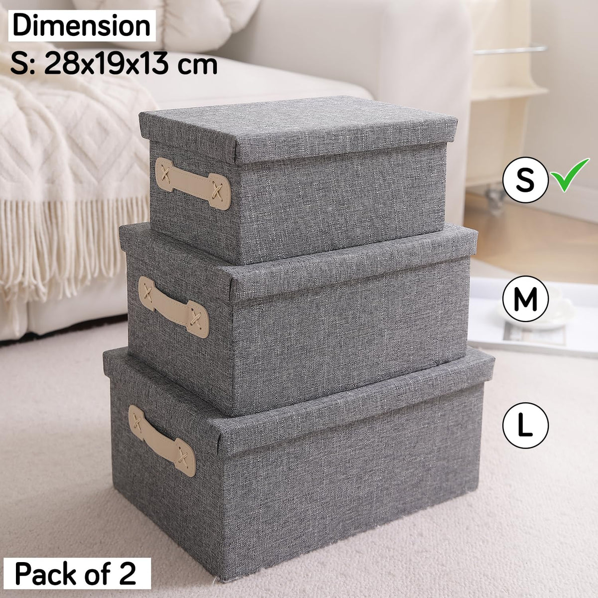 Organisers Storage Box with Lid, Grey, Pack of 2