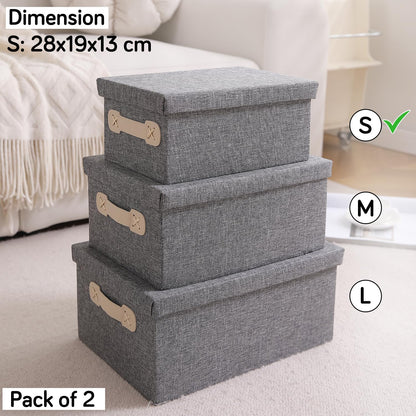 Organisers Storage Box with Lid, Grey, Pack of 1/2