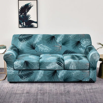 Printed Stretchable Sofa Slipcover with 1/2/3 Pc Separate Seat Cushion Cover for each 1/2/3 Seater, Aqua Palm Whisper