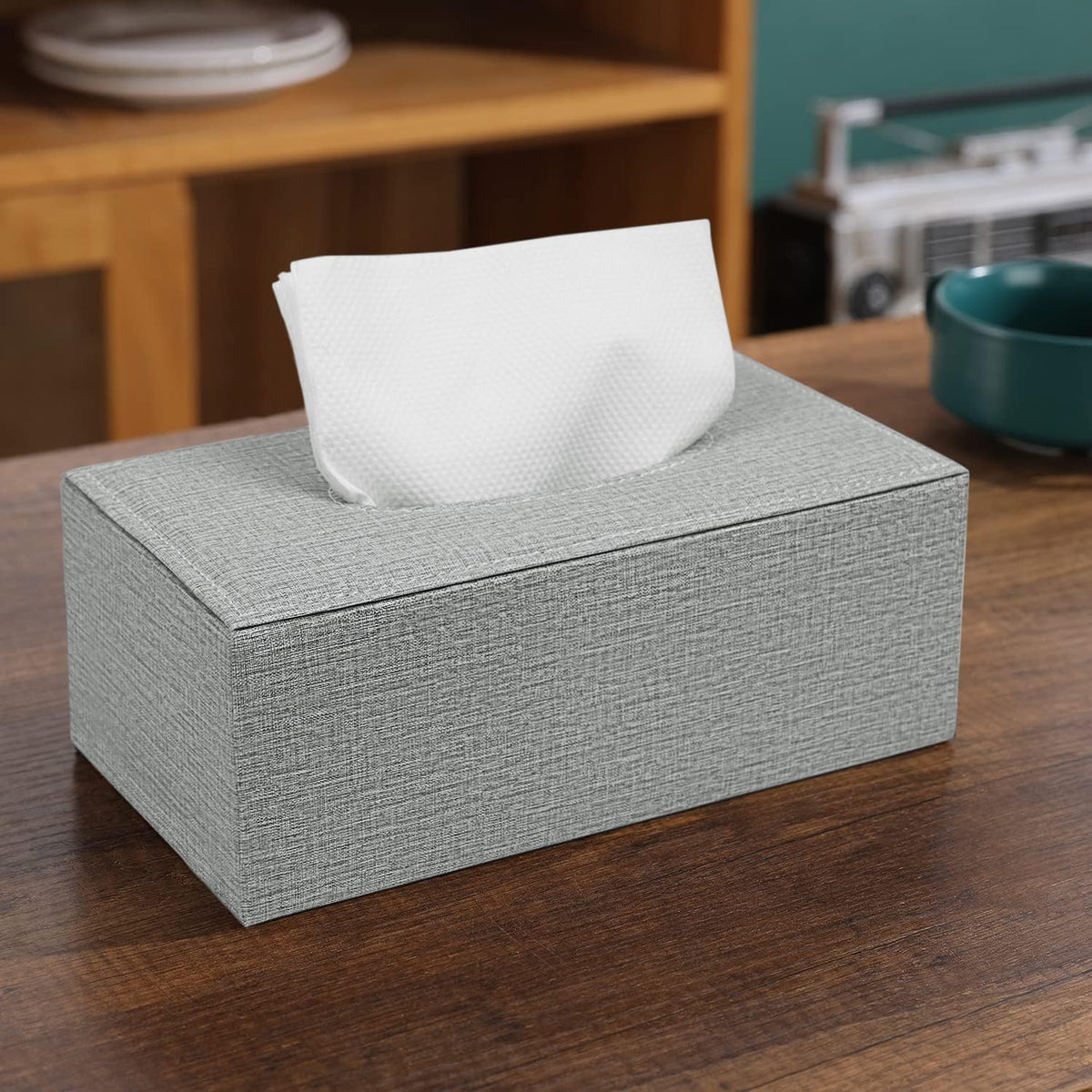 buy grey faux leather tissue box | HOKIPO