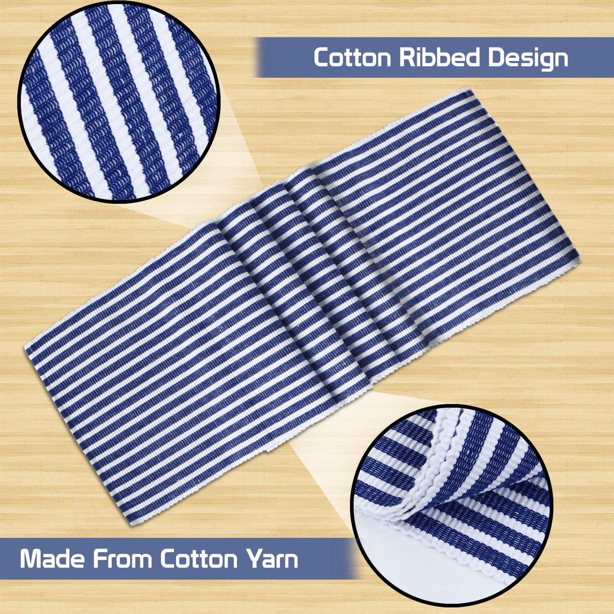 Buy Blue Colour Cotton Ribbed Table Runner Mat | HOKIPO 