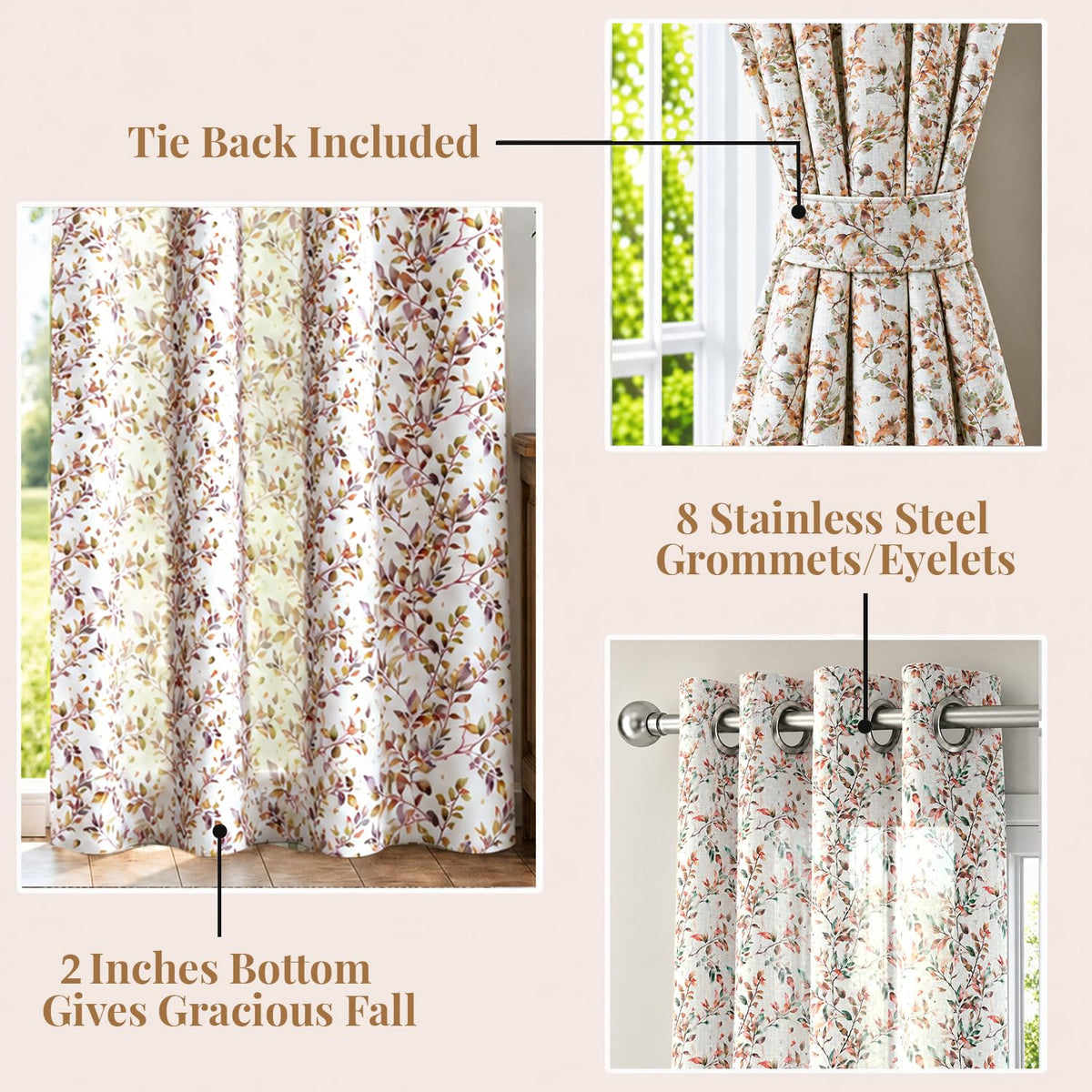 HOKIPO Petal Mist Sheer Eyelet Curtains, 7 Feet Long - Rosy Trails - image 4