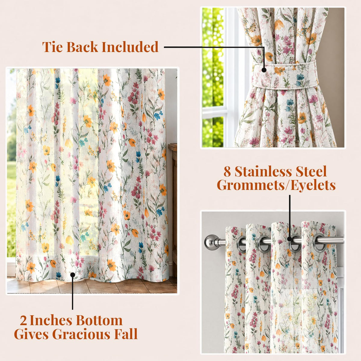 HOKIPO Petals & Poetry Sheer Curtains, 7 Feet Long - Wildflower Mist - image 4