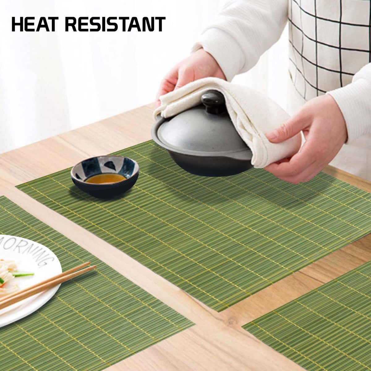 Buy Green colour heat resistant bamboo placemats | Hokipo