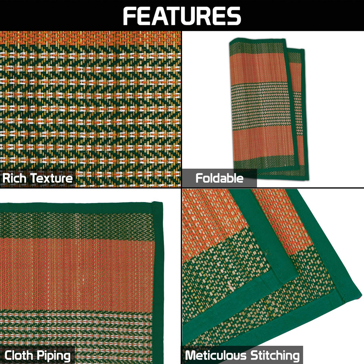 Natural River Grass Handcrafted Pooja Floor Mats/Meditation Prayer Mat/Sittting Mat/Aasan Mat Chatai for Pack of 2/4/6/8, Green