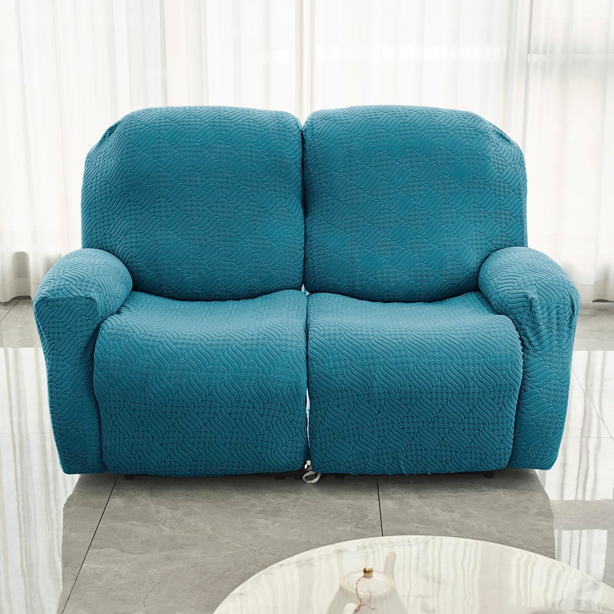 Buy Turquoise Colour Jacquard 2 Seater Recliner Sofa Cover