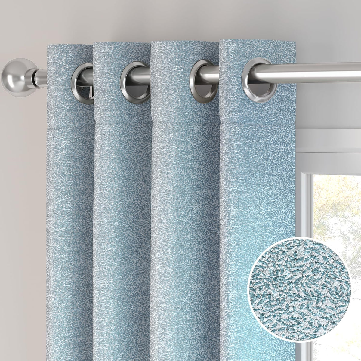 HOKIPO Eden Eyelet Curtains, 7 Feet Long - Steel Blue - image 7