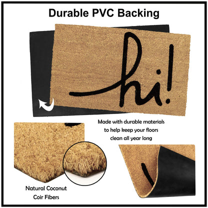 Large 45X75 Cm Natural Coconut Coir Mat For Entrance With Antislip Pvc Backing, Black (Rectangular)