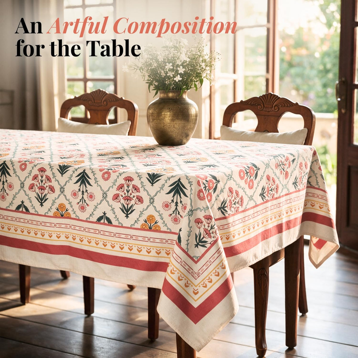 HOKIPO Cotton Rectangular Dining Table Cloth for 6 Seater, Mustard Yellow - image 2