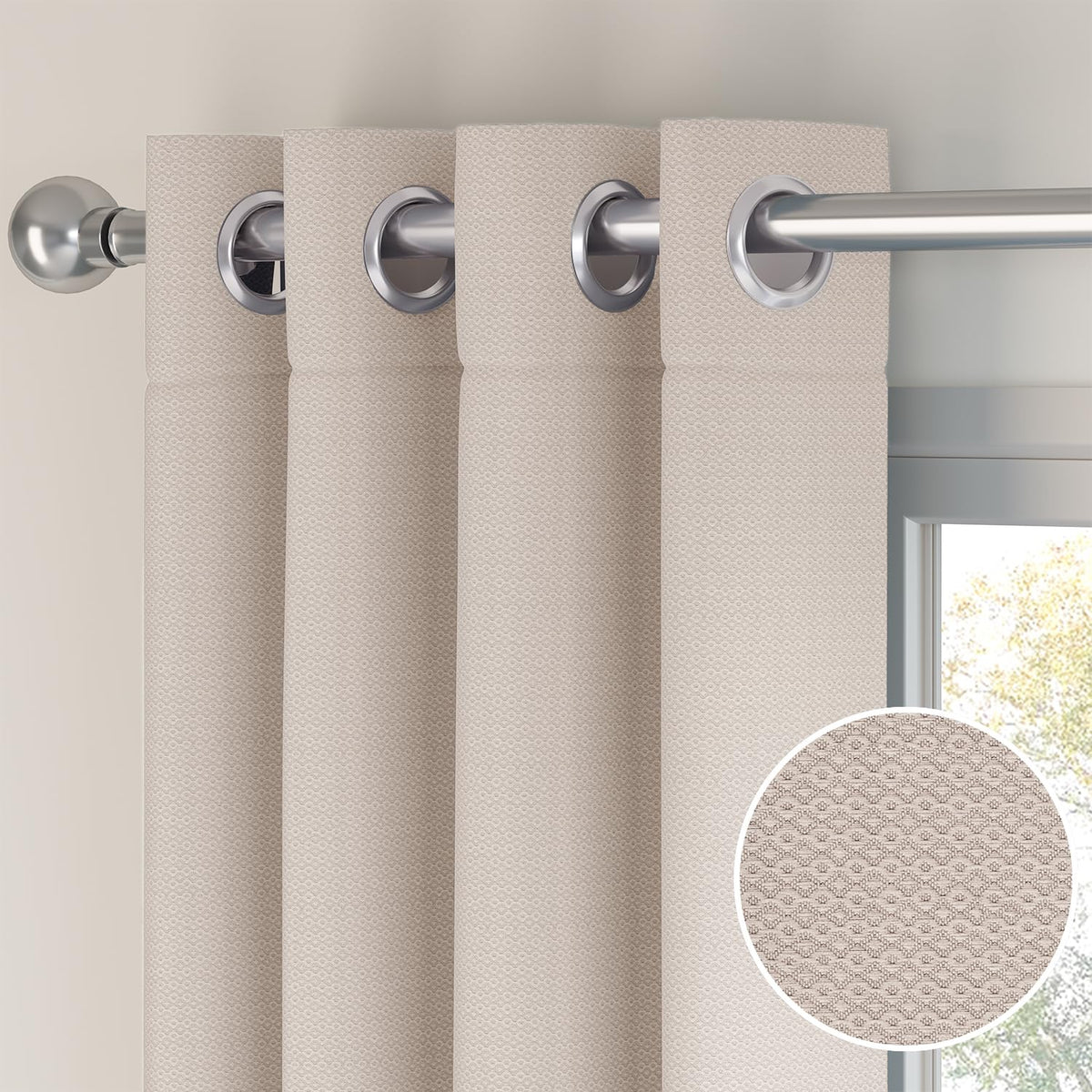 HOKIPO Horizon Dimout Eyelet Curtains, 7 Feet Long - Almond Beige - image 7