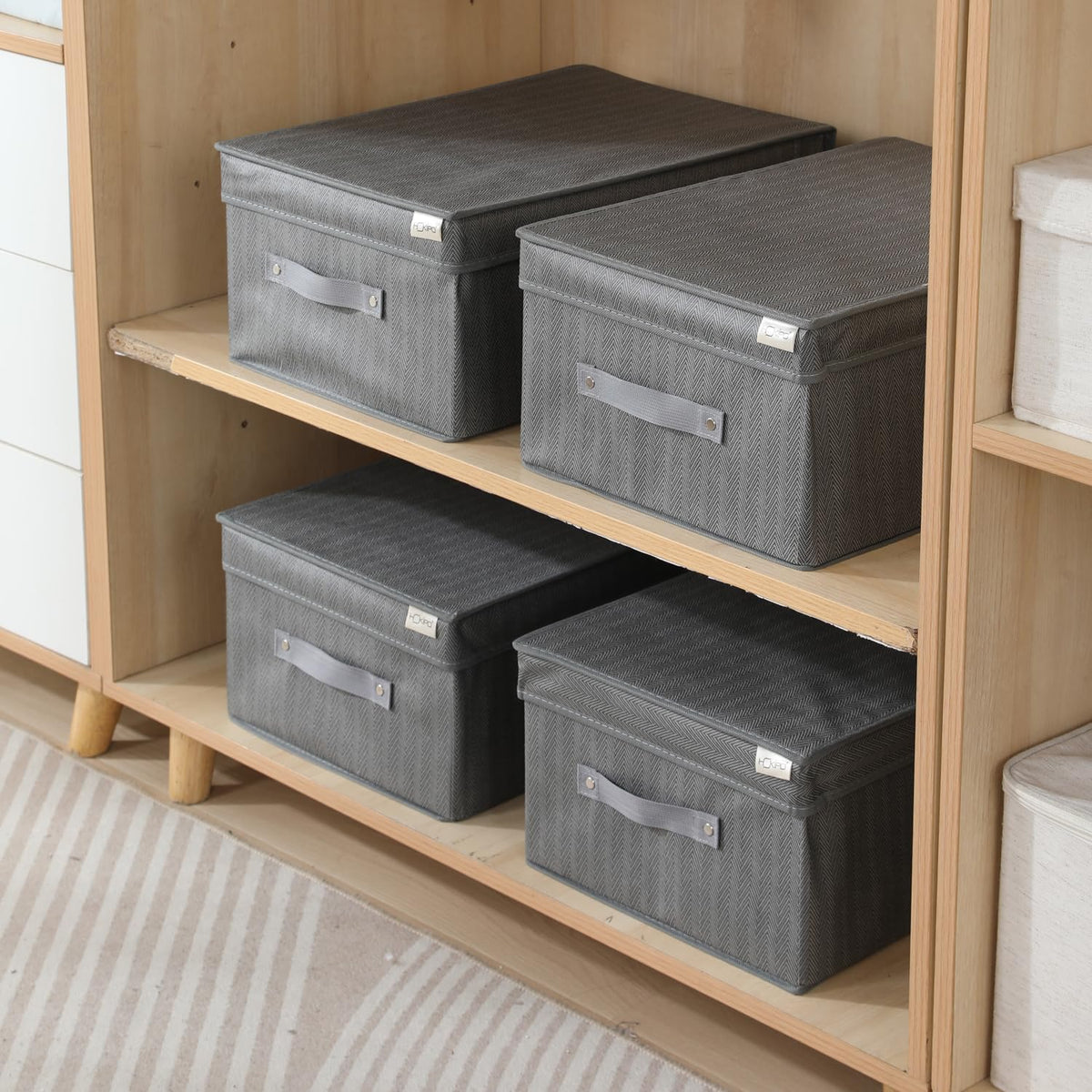 Fabric Cloth Storage Wardrobe Organiser Box With Lid, Size - 45 X 30 X 20 Cm, Grey, Rectangular