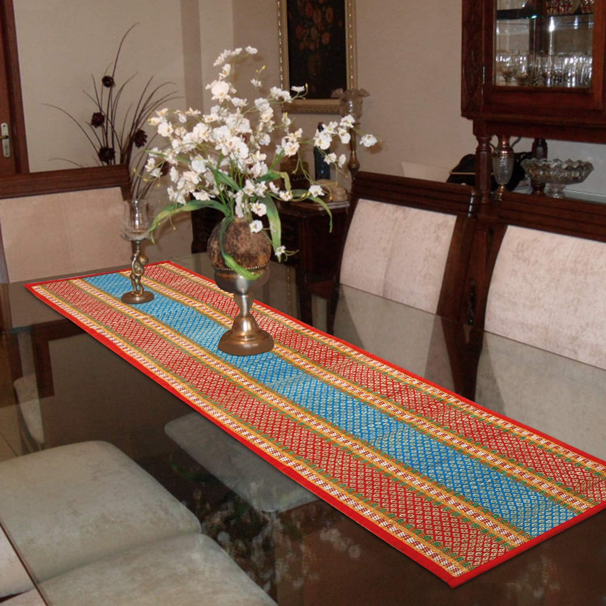 Buy Red Colour Heat Resistant Eco-friendly Natural Handmade Table Runner | HOKIPO