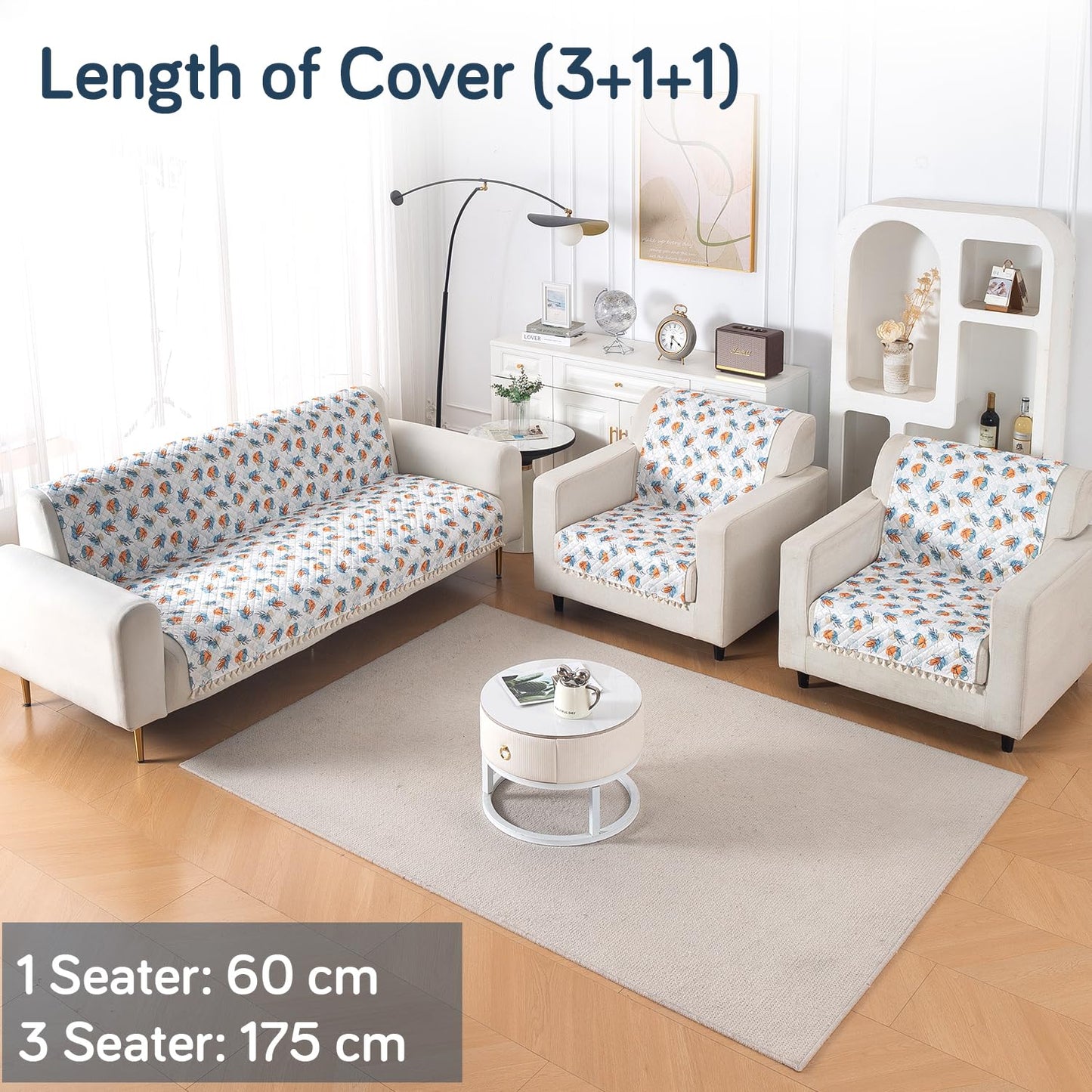 Quilted Sofa Cover 5-Seater Sofa Cover (3+1+1), Tassel Twigs | Abstract Petals