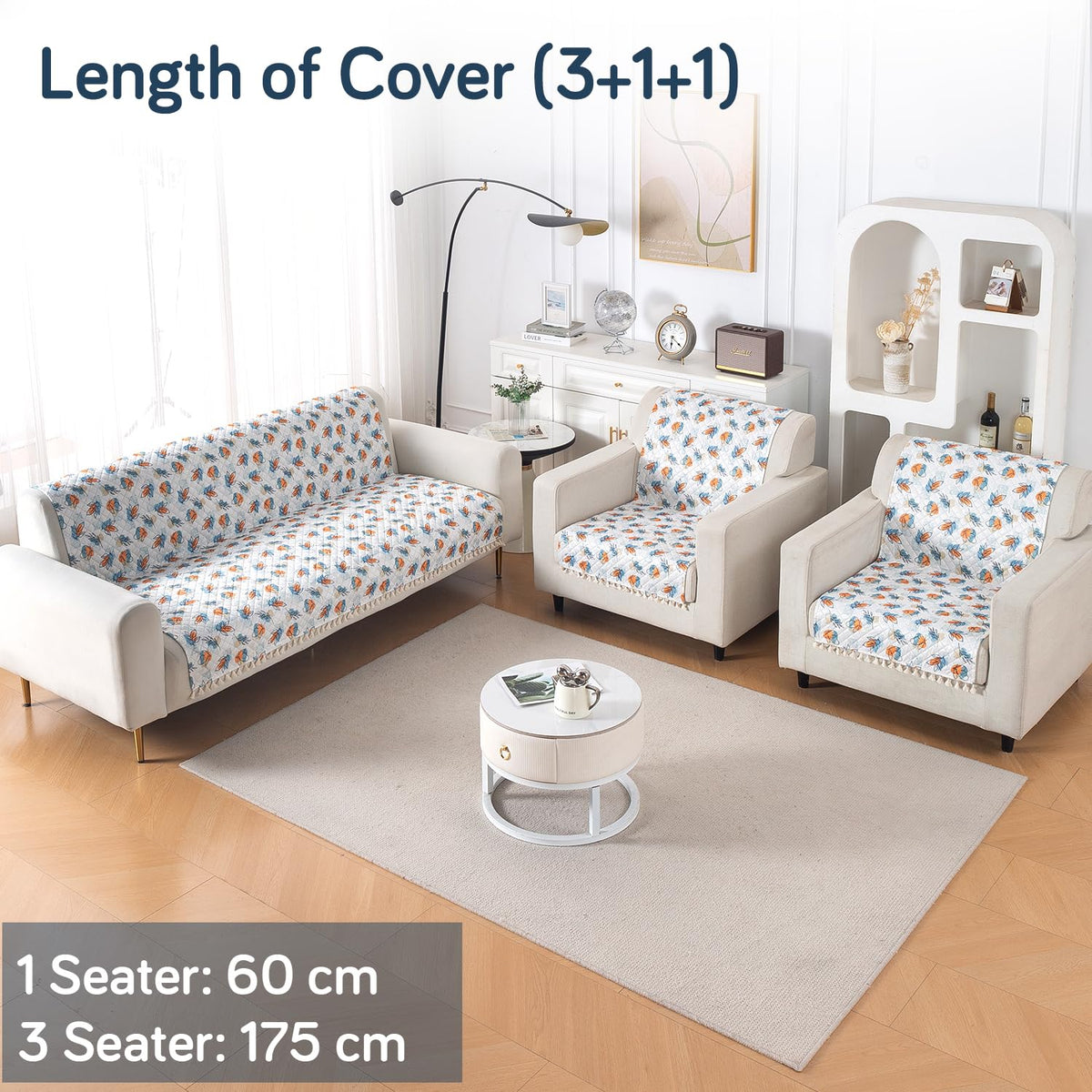 Quilted Sofa Cover 5-Seater Sofa Cover (3+1+1), Tassel Twigs | Abstract Petals
