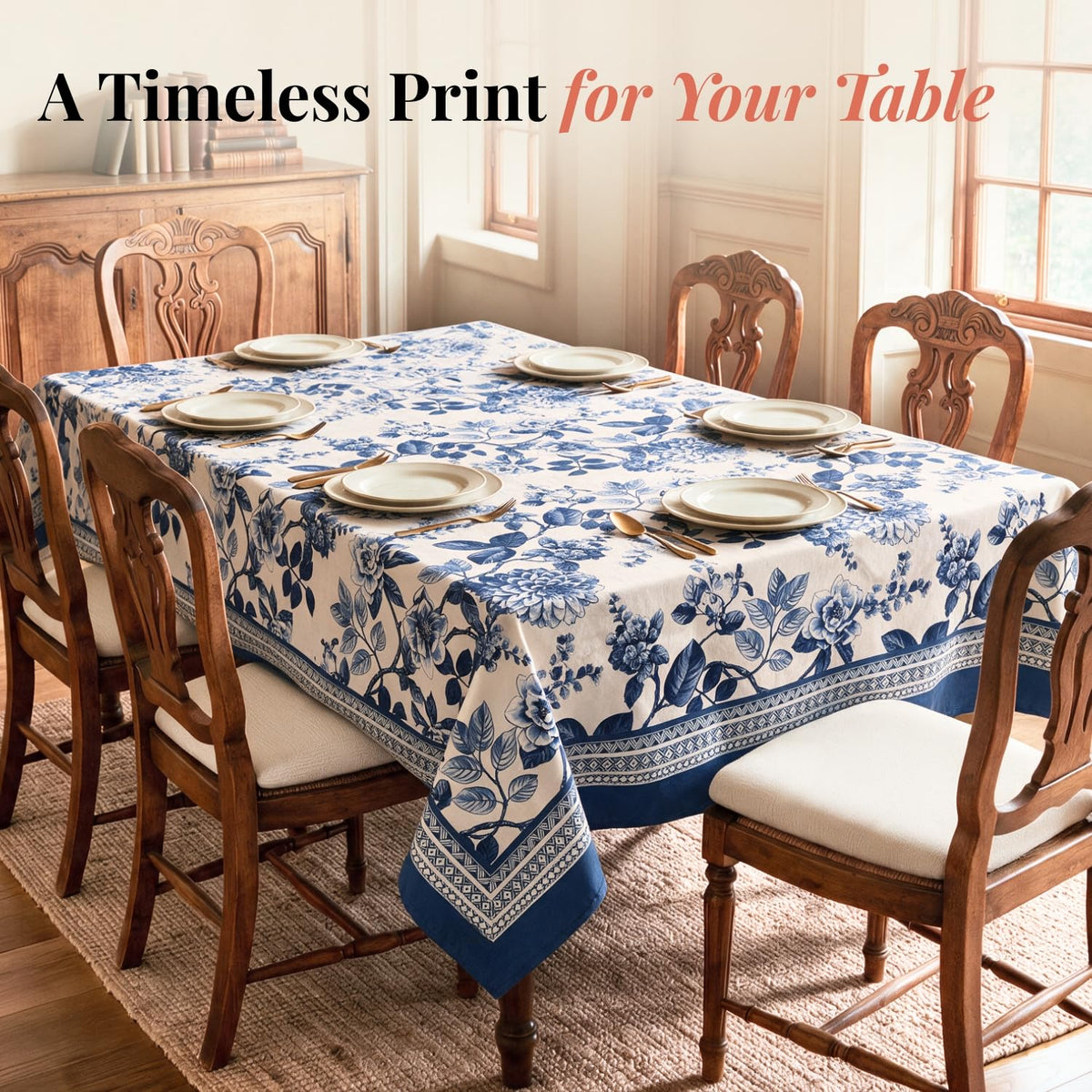 HOKIPO Festive Table Cover Cloth for 6 Seater Dining Table, Blue - image 2